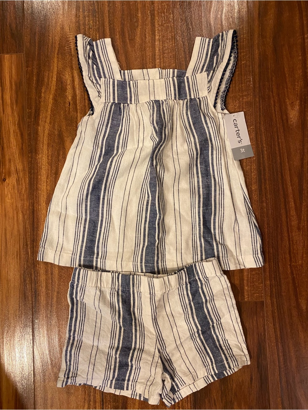 New Carter's Blue and White Striped Girls' 2-Piece Shorts Set 3T linen Blend